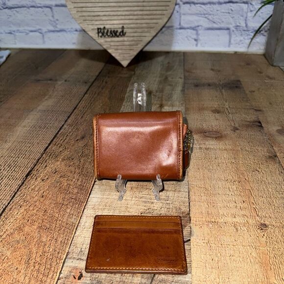 Vintage Coach Multifunction Wallet #7219 British Tan 1990's and card holder - Picture 3 of 13